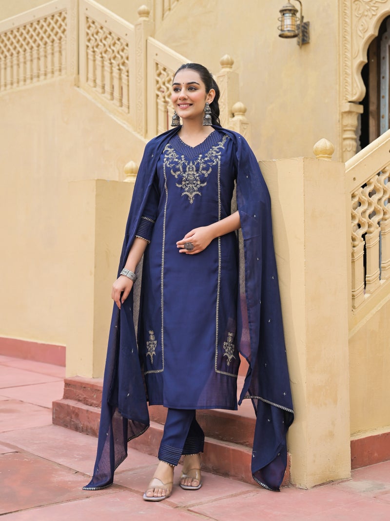 Shifory Blue Embroidered Kurti Set for Women - Image 1